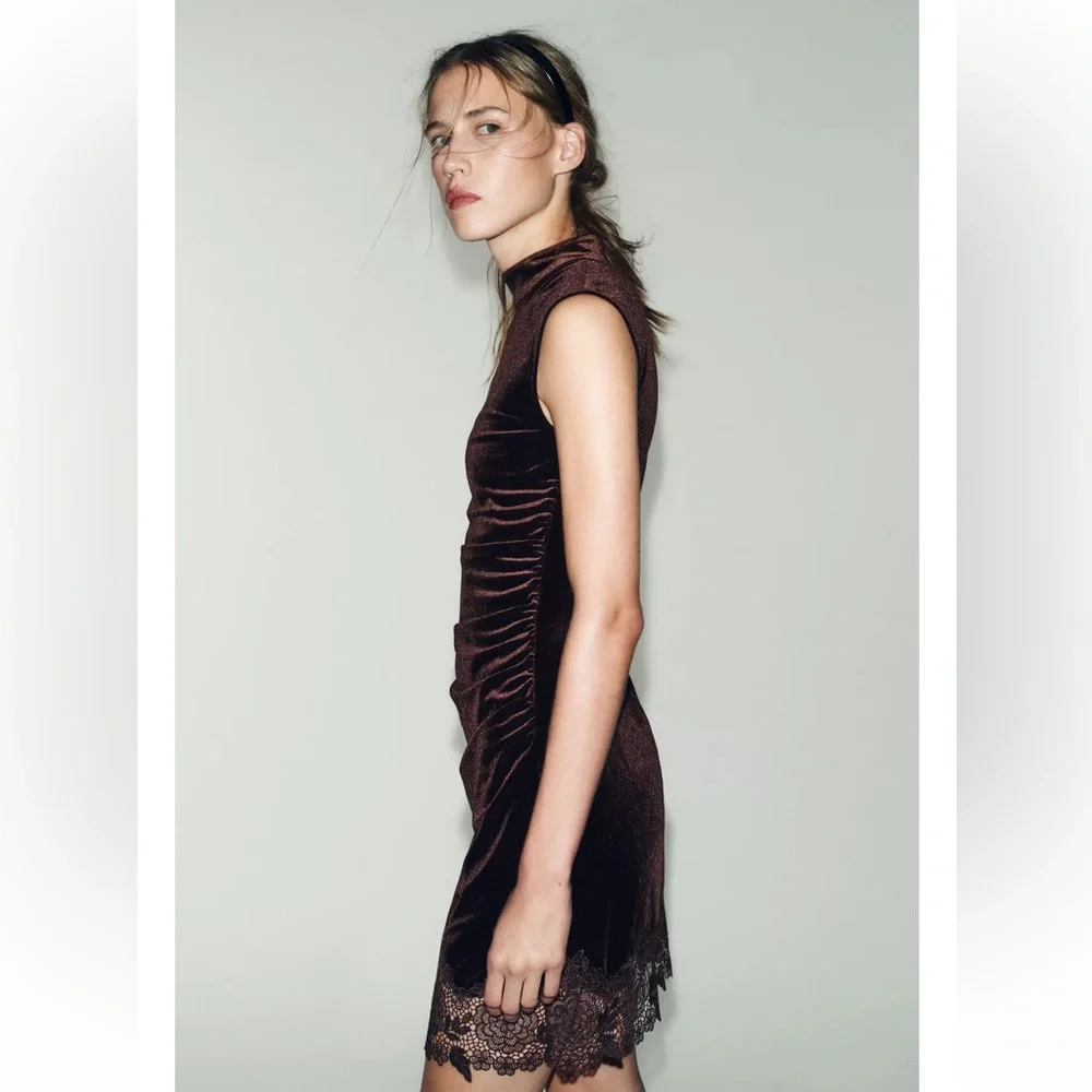 Zara VELVET LACE DRESS - Picture 10 of 13